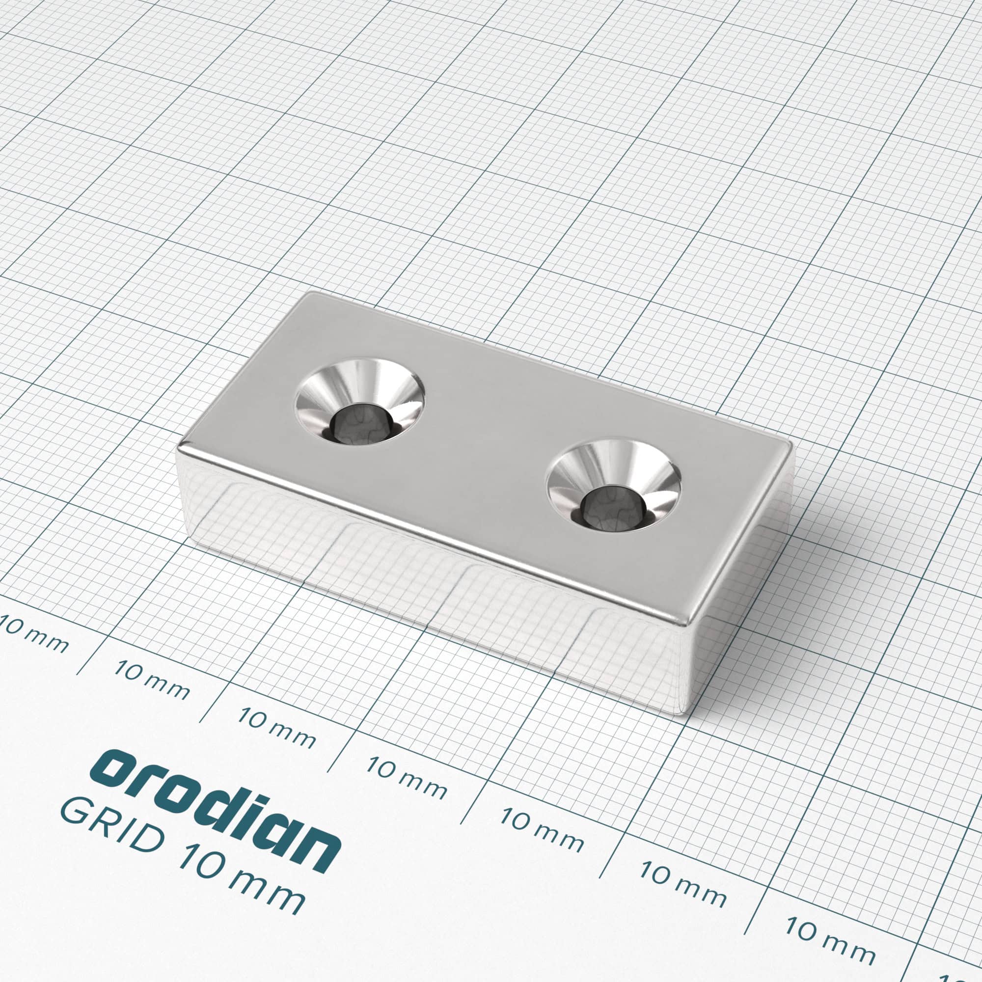 Neodímium mágnes téglatest 40×20×10 mm 2 lyukkal M4, kétoldalas - N38 - Image 2